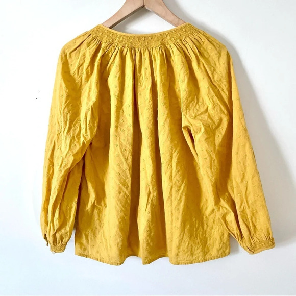 Madewell Floral Embroidered Smocked-Neck Raglan  Top - Picture 4 of 8